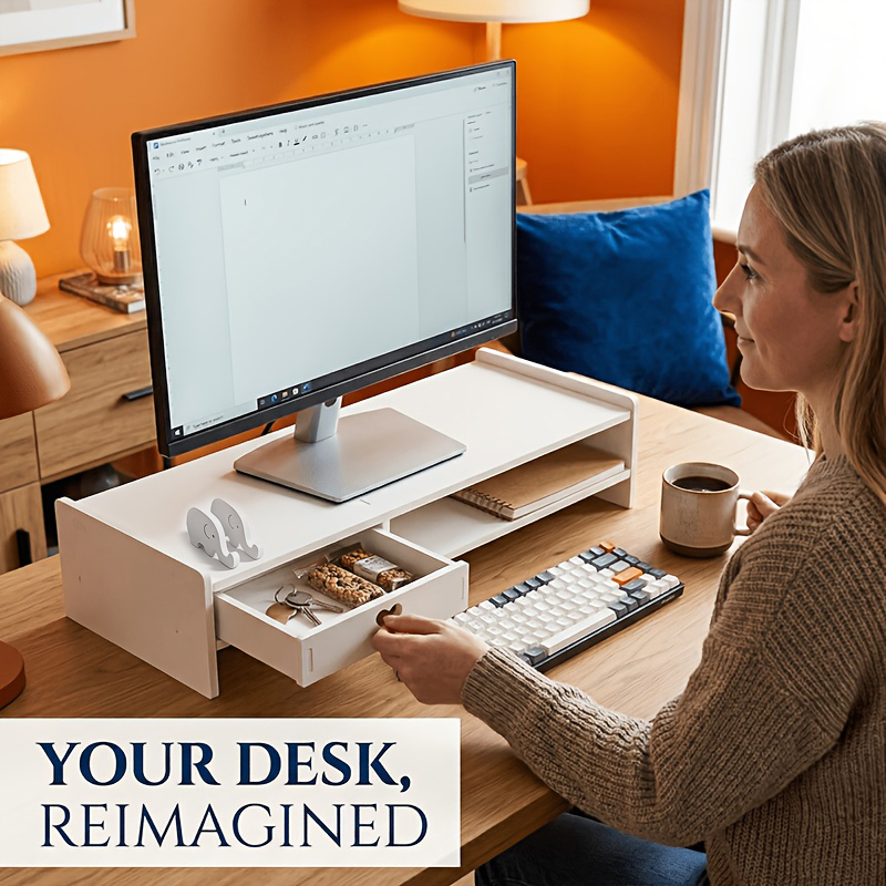 Desk Setup Riser - Minimalist Beyaz PVC Monitör Standı Yükseltici,