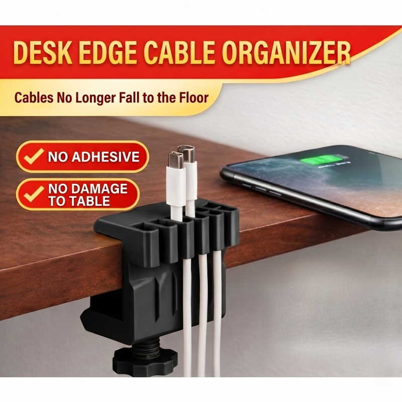 Desk Setup Equipment - 3 masaüstü kablo düzenleyici klipsi, kablolar