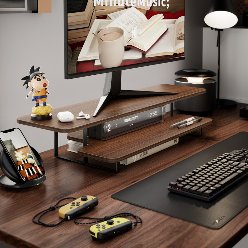 Ceviz Kaplama Monitör Standı Y - Desk Setup With Laptop And Monitor incelemesi ve fiyatı